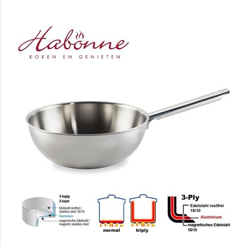Habonne Avance Triply wok 24 cm met steel | OnlinePannen.nl